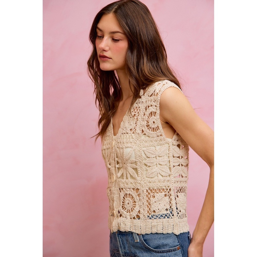 SO ME Summer Crochet Patterned Sleeveless Vest Top - M/L - Picture 4 of 16